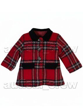 2/$18 💥♻ Beluga New York Red/Black/White Plaid Dress Pea Coat | Size 12m | 202